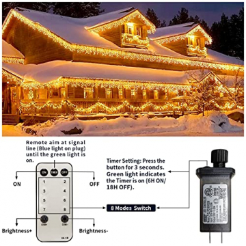 Eisregen Lichterkette Außen, 10m 400 Lichterkette Eisregen Außen LED Lichtervorhang mit Timer, IP44 Wasserdicht Weihnachtsbeleuchtung Warmweiß Lichterketten mit 8 Modi für Hochzeit Party Xmas Deko - 4