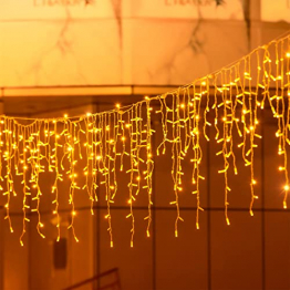 Eisregen Lichterkette Außen 400 LED 10m,LED Warmweiß Lichterkettenvorhang mit Timer, IP44 wasserdicht 8 Modi für Innenausstattung Außenbereich Schlafzimmer Hochzeit Weihnachten Party Halloween - 1