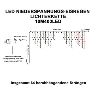 Eisregen Lichterkette Außen 400 LED 10m,LED Warmweiß Lichterkettenvorhang mit Timer, IP44 wasserdicht 8 Modi für Innenausstattung Außenbereich Schlafzimmer Hochzeit Weihnachten Party Halloween - 5