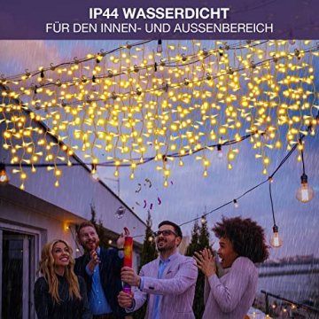 Eisregen Lichterkette Außen 400 LED 10m,LED Warmweiß Lichterkettenvorhang mit Timer, IP44 wasserdicht 8 Modi für Innenausstattung Außenbereich Schlafzimmer Hochzeit Weihnachten Party Halloween - 6