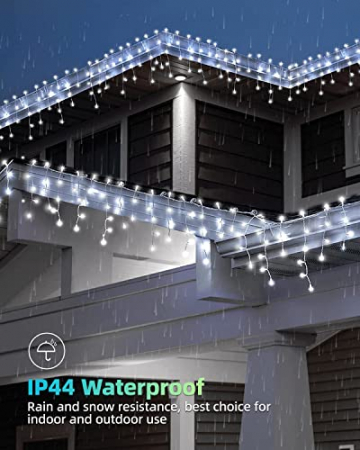 Eisregen Lichterkette Außen, LIGHTNUM 14M 360 LED Lichterkette Strom mit Stecker, Wasserdicht Weihnachtsbeleuchtung Kaltweiße, 8 Modi, Eiszapfen Lichtervorhang für Traufe, Treppe, Geländer, Fenster - 2