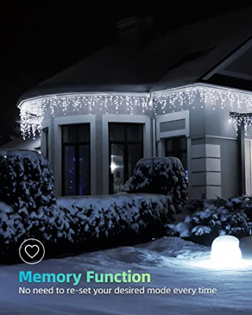 Eisregen Lichterkette Außen, LIGHTNUM 14M 360 LED Lichterkette Strom mit Stecker, Wasserdicht Weihnachtsbeleuchtung Kaltweiße, 8 Modi, Eiszapfen Lichtervorhang für Traufe, Treppe, Geländer, Fenster - 3