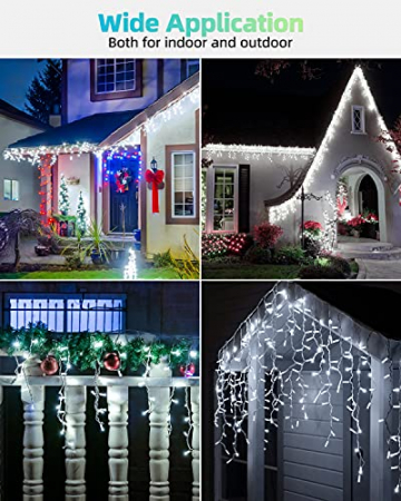 Eisregen Lichterkette Außen, LIGHTNUM 14M 360 LED Lichterkette Strom mit Stecker, Wasserdicht Weihnachtsbeleuchtung Kaltweiße, 8 Modi, Eiszapfen Lichtervorhang für Traufe, Treppe, Geländer, Fenster - 6