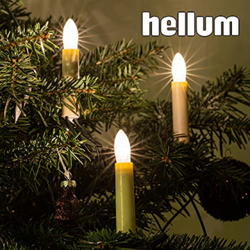 Hellum Lichterkette Made-in-Germany Weihnachtsbaum, Kerzen Lichterkette innen mit Clip, 20 warm-weiße LED-Filament, beleuchtet 1330cm, Kabel grün Schaft elfenbeinfarben, für Innen mit Stecker 814019 - 7