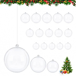 Hengsong 15 Stück Weihnachtskugeln, Transparent Kunststoff Christbaumkugeln, Weihnachtsbaumkugeln Befüllbar Teilbar, Christbaumschmuck Zum Befüllen Weihnachts Kugeln 6/8/10 cm, mit 20m Kristall Linie - 1