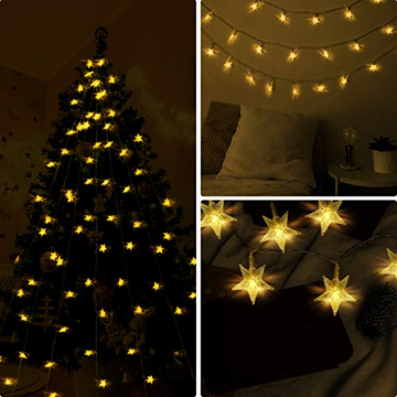HOMVAN LED-Lichterkette mit Batterie, Stern-Lichterkette 7,5 m 50 LEDs zur Beleuchtung innen und außen für Weihnachten, Halloween, als Hochzeitsdeko, Zimmerdeko oder Gartenparty-Dekoration (Warmweiß) - 5