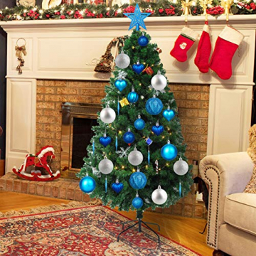 HOWAF Christbaumkugeln Set - 50 Stück weihnachtsbaumkugeln aus Kunststoff -Silber und Blau, Christbaumkugeln Plastik Bruchsicher mit Aufhänger für Weihnachtsbaum Deko & Christbaumschmuck - 5