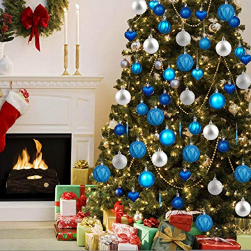 HOWAF Christbaumkugeln Set - 50 Stück weihnachtsbaumkugeln aus Kunststoff -Silber und Blau, Christbaumkugeln Plastik Bruchsicher mit Aufhänger für Weihnachtsbaum Deko & Christbaumschmuck - 6