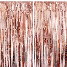 Jonami 2 Lametta Vorhänge Rosegold, Folie Fransen Vorhang Schimmer, Metallic Tinsel Vorhange Hintergrund Fringe Glitzervorhänge Fransenvorhang Metallfolie fur Party Deko Geburtstagsdeko -2stk- - 1