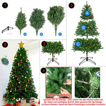 KENSWINO Weihnachtsbaum künstlich, künstlicher Baum, mit Schnellaufbau klappbares Regenschirmsystem, Tannenbaum künstlich 225cm ca.1200 Spitzen, unechter Tannenbaum inkl. Metall Christbaum Ständer… - 4