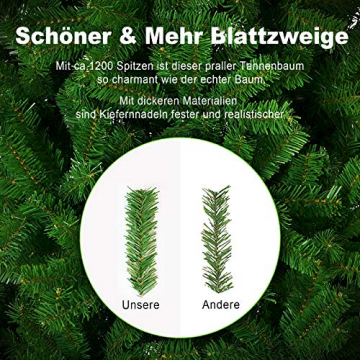 KENSWINO Weihnachtsbaum künstlich, künstlicher Baum, mit Schnellaufbau klappbares Regenschirmsystem, Tannenbaum künstlich 225cm ca.1200 Spitzen, unechter Tannenbaum inkl. Metall Christbaum Ständer… - 6