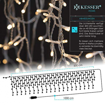 KESSER® Regenlichterkette 400 LED Lichterkette warm-weiß - inkl Fernbedienung - 8 Leuchteffekte - Timer - Dimmfunktion - In- & Outdoor Regenkette für Innen- und Außen Lichtervorhang Eisregen IP44 - 2