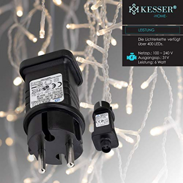 KESSER® Regenlichterkette 400 LED Lichterkette warm-weiß - inkl Fernbedienung - 8 Leuchteffekte - Timer - Dimmfunktion - In- & Outdoor Regenkette für Innen- und Außen Lichtervorhang Eisregen IP44 - 5