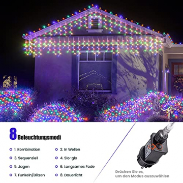 Koicaxy 10m 400 LED Eisregen Lichterkette Außen, Lichtervorhang Aussen Dekorative, IP44 Wasserdicht 8 Modi für Weihnachten Zimmer Party ​Xmas Deko, Weihnachten, Hochzeit, Party - 3