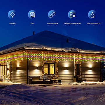 Koicaxy 10m 400 LED Eisregen Lichterkette Außen, Lichtervorhang Aussen Dekorative, IP44 Wasserdicht 8 Modi für Weihnachten Zimmer Party ​Xmas Deko, Weihnachten, Hochzeit, Party - 6