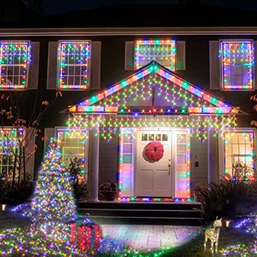Koicaxy 10m 400 LED Eisregen Lichterkette Außen, Lichtervorhang Aussen Dekorative, IP44 Wasserdicht 8 Modi für Weihnachten Zimmer Party ​Xmas Deko, Weihnachten, Hochzeit, Party - 9