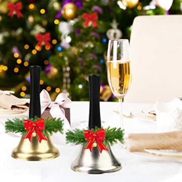 Koogel 2 STK. Silber Gold Tischglocke, Handglocke Eisen Lauter Klang Holzgriff für Schule Rezeption Hotelservice Weihnachtsdekoglocke 12 x 6.5cm - 5