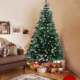 künstlicher Weihnachtsbaum 180cm, künstlicher Christbaum mit Schnee und Tannenzapfen, schwer entflammbarer Tannenbaum mit faltbarem Metallständer, Weihnachtsdekoration für Zuhause, Geschäft, Außen - 1