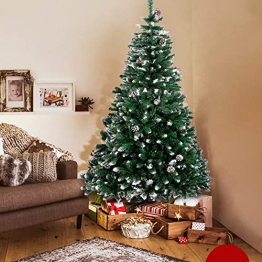 künstlicher Weihnachtsbaum 180cm, künstlicher Christbaum mit Schnee und Tannenzapfen, schwer entflammbarer Tannenbaum mit faltbarem Metallständer, Weihnachtsdekoration für Zuhause, Geschäft, Außen - 1