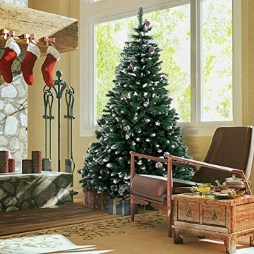 künstlicher Weihnachtsbaum 180cm, künstlicher Christbaum mit Schnee und Tannenzapfen, schwer entflammbarer Tannenbaum mit faltbarem Metallständer, Weihnachtsdekoration für Zuhause, Geschäft, Außen - 5