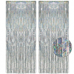 Lametta Vorhänge Silber Glitzer - GREATRIL Mehrfarbig Folien Fransen Lametta Vorhange Bunt Hintergrund für Partydekor Geburtstags Weihnachten Karneval deko Faschingsdeko - 1m x 2.5m - 2 Stück - 1