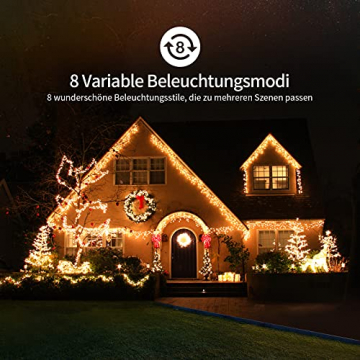 LED Lichterkette Eisregen, AKASUKI 14M 360 LED Lichtervorhang mit 8 Beleuchtungsmodi, Eiszapfen Lichterkette Innen und Außen, Strombetrieben für Party, Hochzeit, Balkon, Garten Deko, Warmweiß - 3