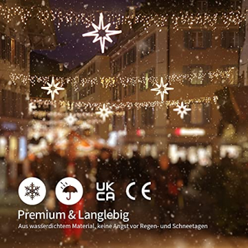 LED Lichterkette Eisregen, AKASUKI 14M 360 LED Lichtervorhang mit 8 Beleuchtungsmodi, Eiszapfen Lichterkette Innen und Außen, Strombetrieben für Party, Hochzeit, Balkon, Garten Deko, Warmweiß - 7