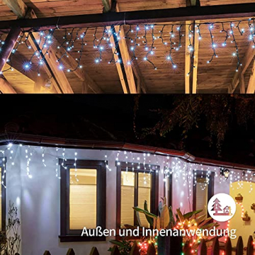 LED Lichterkette Eisregen, AKASUKI 7.5M 200 LED Lichtervorhang mit 8 Beleuchtungsmodi, Eiszapfen Lichterkette Innen und Außen, Strombetrieben für Party, Hochzeit, Balkon, Garten Deko, Kaltweiß - 5