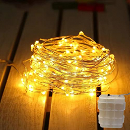 LED Lichterkette,Sunniu 1 Pack 5M 50 Micro LEDs Lichterketten Kupfer Draht Batteriebetrieben Wasserdichte Lichter für Party,Garten,Weihnachten,Halloween,Hochzeit,Beleuchtung,Zimmer Dekoration Warmweiß - 1