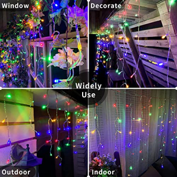 Lichterkette Eisregen Außen, 10M 396 LED Erweiterbar Eiszapfen Lichtervorhang Weihnachtsbeleuchtung mit 8 Beleuchtungsmodi und Timer, Wasserdicht Bunt Lichterkette mit Fernbedienung für Party, Balkon - 5