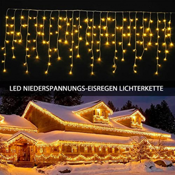 Lichterkette Eisregen Außen, 15m 600er LED Lichtervorhang LED mit Timer, IP44 wasserdicht 8 Modi für Innen Außen Weihnachten, Schlafzimmer , Party, Hochzeit, Balkon, Garten Deko(Warmweiß) - 2