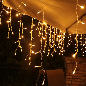 Lichterkette Eisregen Außen, 15m 600er LED Lichtervorhang LED mit Timer, IP44 wasserdicht 8 Modi für Innen Außen Weihnachten, Schlafzimmer , Party, Hochzeit, Balkon, Garten Deko(Warmweiß) - 1