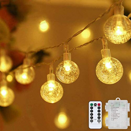 Lichterkette LED Lichterkette Warmweiß 5m 50LED Kristall Kugeln Lichterkette Batterie mit Fernbedienung 8 Modi Wasserdicht Außen Innen Weihnachten Lichterketten für Zimmer Party Garten DIY Deko Metaku - 1