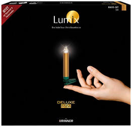 LUMIX Deluxe Mini, kabellose LED-Mini-Christbaumkerzen, Basis-Set mit 14 Kerzen und IR-Fernbedienung, 5x dimmbar, Flackermodus, Gold, Art. 75343, 1-er pack, goldfarben - 1