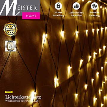 Meisterhome LED Lichternetz 3x3 meter für Außen und Innen, für Weihnachten Deko Garten Hochzeit Party, Warmweiß - 4