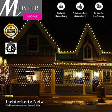 Meisterhome LED Lichternetz 3x3 meter für Außen und Innen, für Weihnachten Deko Garten Hochzeit Party, Warmweiß - 6