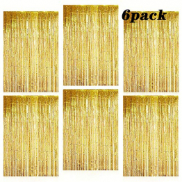 O-Kinee Lametta Vorhang Gold,Folienvorhänge,6 Stücke Folie Fringe Shimmer Vorhang, Metallisch Folienfransen Vorhang Tinsel Curtain,Glitzer Vorhang Geburtstagsdeko Funkeln Dekoration(1m x 2m) - 1