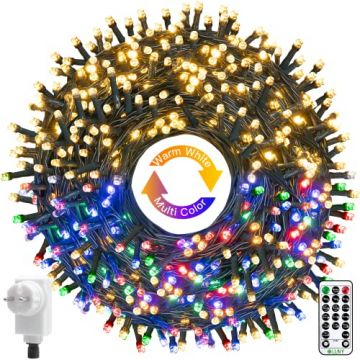 Ollny Lichterkette außen 40M 400 Led Lichterkette innen Warmweiß und bunt 4 in 1 Weihnachtsbaum Lichterkette außen Strom mit Fernbedienung Timer, Outdoor Lichterkette 11 Modi Weihnachtsbeleuchtung - 1