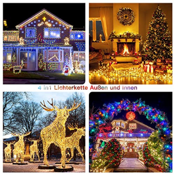 Ollny Lichterkette außen 40M 400 Led Lichterkette innen Warmweiß und bunt 4 in 1 Weihnachtsbaum Lichterkette außen Strom mit Fernbedienung Timer, Outdoor Lichterkette 11 Modi Weihnachtsbeleuchtung - 7