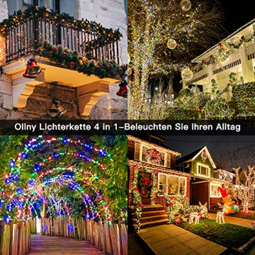 Ollny Lichterkette außen 40M 400 Led Lichterkette innen Warmweiß und bunt 4 in 1 Weihnachtsbaum Lichterkette außen Strom mit Fernbedienung Timer, Outdoor Lichterkette 11 Modi Weihnachtsbeleuchtung - 8