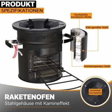 OSTOVE Raketenofen - Der innovative Holzofen ideal für Camping und Kochen im Freien (ALL-BLACK) - 4