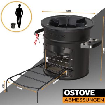 OSTOVE Raketenofen - Der innovative Holzofen ideal für Camping und Kochen im Freien (ALL-BLACK) - 6