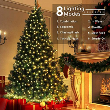 PhilzOps 300 LED Weihnachten Lichterkette, 30M Warmweiß Lichterkette Innen Außen IP44 Wasserfest 8 Modi Beleuchtung für Xmas Hochzeit Party Haushalt Zimmer Garten Baum Deko, Grüner Draht - 2