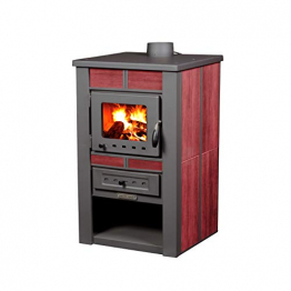 ProTermo Alpina Ceramic Rot Kaminofen mit Schamottstein - 8 kW Heizleistung - 50 x 48 x 82 cm Holzofen [Energieeffizienzklasse A plus] mit Sichtfenster - 1