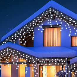 Qedertek 432 LED Eisregen Lichterkette Außen/innen, 10.8M Eisregen Lichtervorhang Weihnachtsbeleuchtung, 8 Modi, Timer, Dimmbar Lichterkette mit Fernbedienung, Weihnachts Deko, Balkon (Weiß) - 1