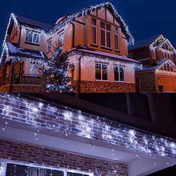 Qedertek 432 LED Eisregen Lichterkette Außen/innen, 10.8M Eisregen Lichtervorhang Weihnachtsbeleuchtung, 8 Modi, Timer, Dimmbar Lichterkette mit Fernbedienung, Weihnachts Deko, Balkon (Weiß) - 4