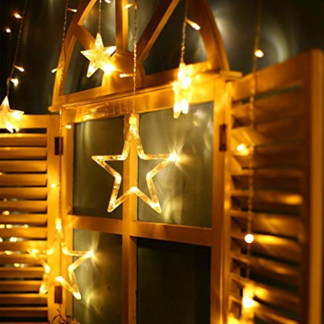 Qedertek LED Sterne Lichterkette, 138 LED Lichtervorhang Weihnachtsbeleuchtung Warmweiß, Fenster Lichterkette Innen Strombetrieben, Lichterkette Vorhang für Weihnachten Deko, Balkon, Party, Hochzeit - 7