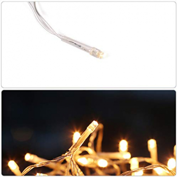 SALCAR 5m LED Lichtervorhang Eisregen + 3m Netzkabel, dekorative LED Lichterkette mit 200 spritzwassergeschützten LEDs, 31V Sicherheitsnetzteil, 8 Betriebsmodi mit Memory-Funktion - Warmweiß - 6