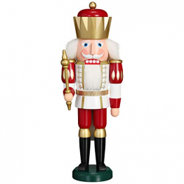 Seiffener Volkskunst Nussknacker König exklusiv 40 cm hoch Figur aus Holz Original Erzgebirgskunst rot-weiß-Gold - 1