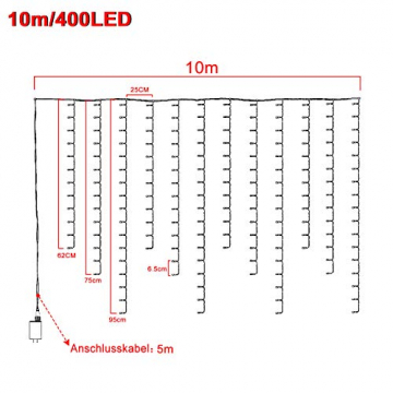 UISEBRT LED Lichterkette Lichtervorhang 10m für Außen Innen - 400 LEDs Warmweiß Lichterkettenvorhang mit 8 Modi, IP44 Wasserfest für Weihnachten Halloween Party Garten (10m, Eisregen Lichterkette) - 2